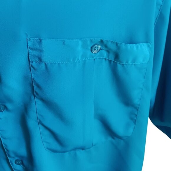 Vtg 80's New Wave Cosi LUomo Mens Turquoise Button-Up Short Sleeve Shirt Size M - Picture 2 of 5